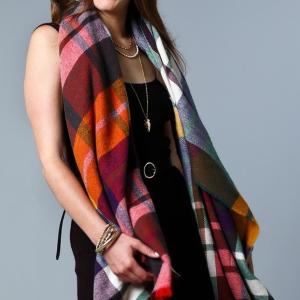 Angelique Soft Multicolored Plaid Wrap Scarf - Picture 4 of 7